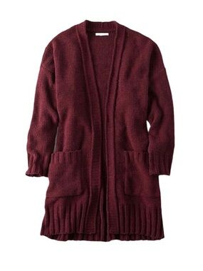 American Eagle Chenille Chunky Knit Open Cardigan Tunic Sweater Burgundy XS/S